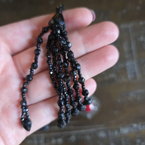 Vintage Whimsygoth Lot of 2 Pairs of Earrings Dangle Black Tassel Red Beaded - Picture 4 of 5